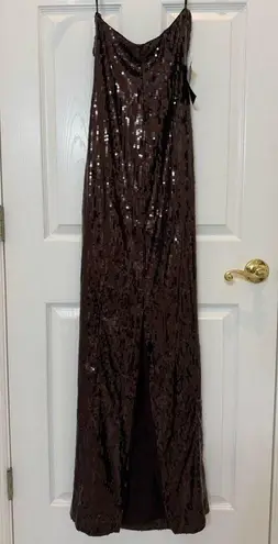 NWT Retrofete Ember Strapless Sequin Maxi Dress in Dark Chocolate Size XS Brown