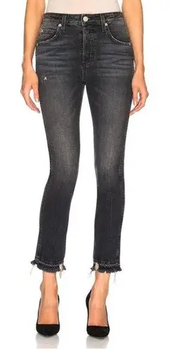 AMO • Babe Jean in Rascal slim straight cropped distressed black raw hem faded Size 26