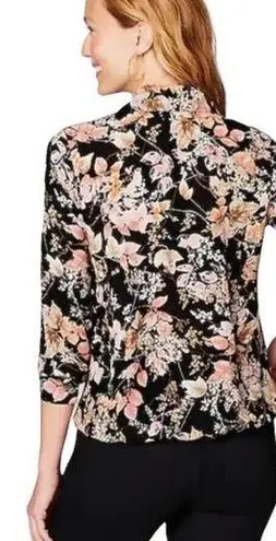 J.Jill  Black Floral Wrap Front Blouse Size XS