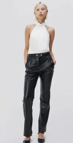 SIMKHAI Dahlia Faux Leather Straight Leg Pants Black High Rise $450 US 2 NWT