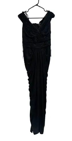 Tadashi Shoji Ellery Draped Metallic Jersey Gown in Black
