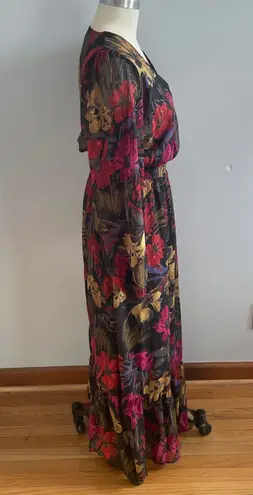 Sadie and Sage Among the Stars Surplice Maxi Dress -Black Multi Floral- Size Small