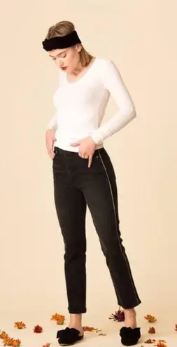 new amo ☻︎ Chloe Luxe Crop Jeans with Side Piping ☻︎ Black + Natural ☻ Size 24 ☻
