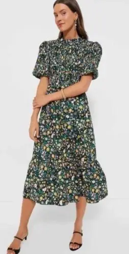 Tuckernuck Hyacinth House Samantha Midi Dress XXL NWT Black Multi Floral Smocked Cotton