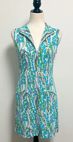 Ibkul Kamila White Green Navy Blue Sleeveless Zip Mock Neckline Pullover Dress Size XS