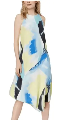 Blue and Yellow Sleeveless Shift Dress Size 8 Alfani Wedding Guest Dress