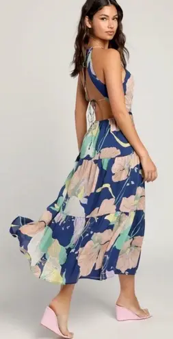 NWT Lulus Hours of Flowers Blue Multi Floral Lace