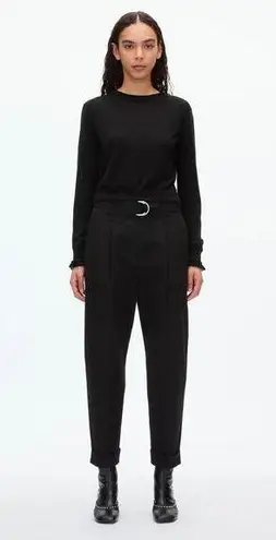 3.1 Phillip Lim Black Wool Pleated Carrot Tapered Leg Belted Paperbag Pants Sz 2