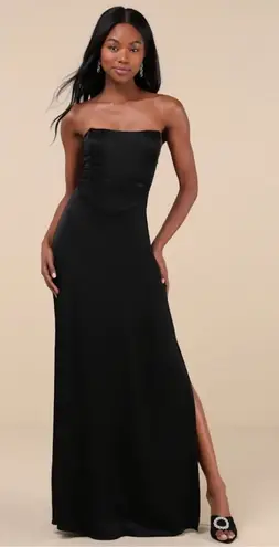 Lulus Extraordinary Presence NWT size Large Black Satin Strapless Maxi Dress
