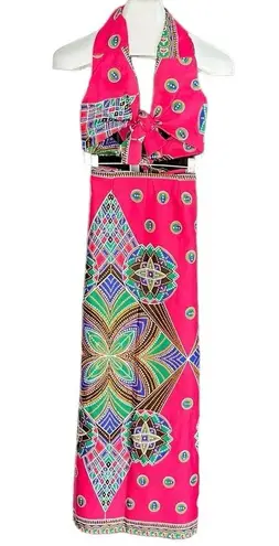 Hand Made 2 piece maxi skirt with halter top Pink Size XS