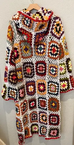 SAACHI Granny Hooded Square Crochet Ruana kimono cardigan One Size Size L