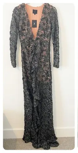 NBD  Ice Melts Lace Maxi Dress Black Sequin Gown Revolve Size Small S NWT