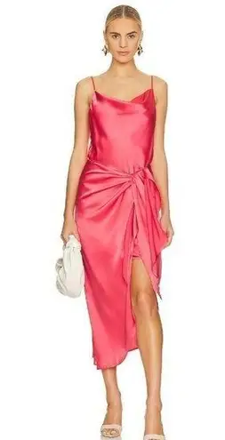 L'Agence Rose Silk Sarong Wrap Skirt Midi Dress Coral Rose Womens Size 8