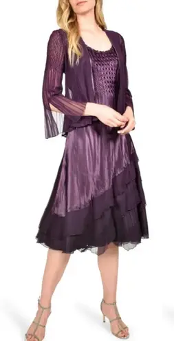 Komarov Ombré Tiered Hem Cocktail Dress & Chiffon Jacket Purple Womens XL NEW Purple