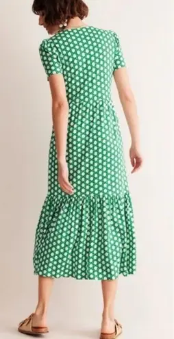 BODEN Emma Tiered Jersey Midi Dress Tencel Summer Kelly Green White US 2
