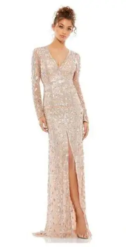 Mac Duggal Embellished Long Sleeve Evening Gown in Rose Gold Size US 6