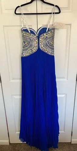 Tony Bowls NWT Royal Blue Beaded Chiffon Strapless Dress Size 2