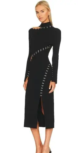 NICHOLAS Saba Midi Dress in Black Ribbed Size Medium Long Sleeve Cut Out Midi