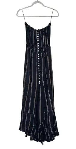 Elan Strapless Striped Black Maxi Cover-Up Summer Dress High Front Slit Size M
