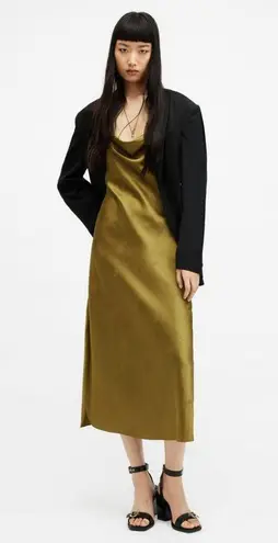 ALLSAINTS ππ Hadley Jacquard Slim Fit Midi Slip Dress ~ Y2K Sap Green US 4 NWOT