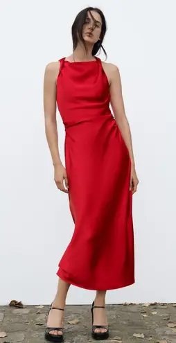 ZARA  dress Maxi  Red satin Lingerie Fitted wedding Party