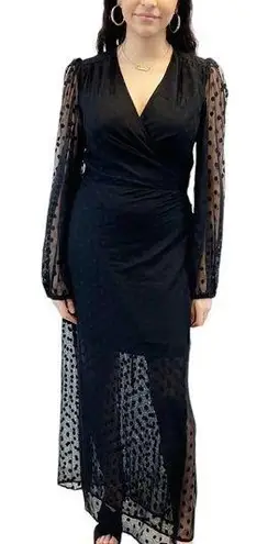 Yumi Kim NEW  Womens M Wicked Game Wrap Dress Black Swiss Dot Maxi Sheer Witchy