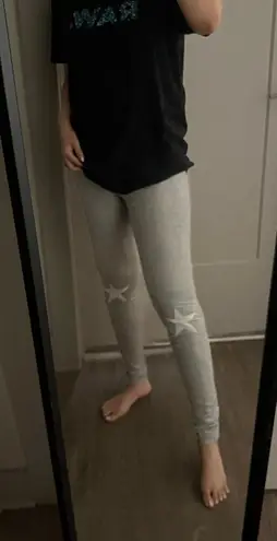 English Rose metallic star leggings gray