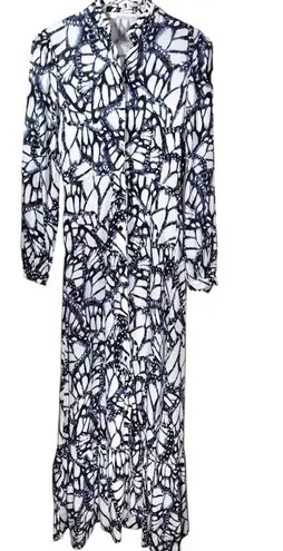 Stillwater Butterfly Abstract Print Long Sleeve Maxi Dress in White/Blue
