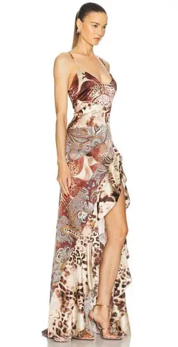 retrofete Raelynn Silk Maxi Dress Vintage Mixed Print Womens Size Medium Brown