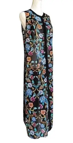 Nicole Miller  Sheet Black Floral Sleeveless Black Dress / cover up / duster sz L