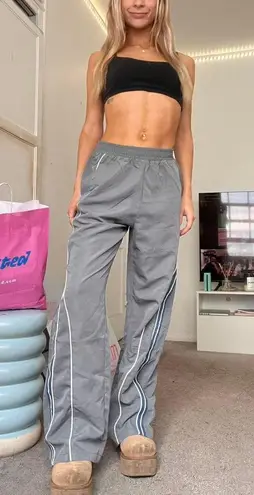 y2k nylon silver grey striped wide leg track pants Gray Size L