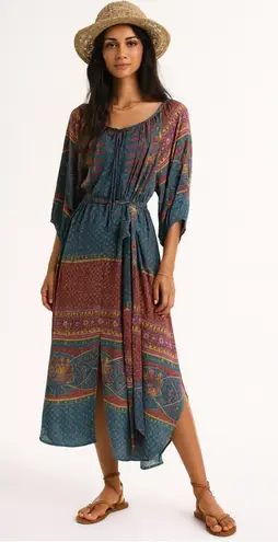 Sundance XL Boho Midi Maxi Dress Jewel Tone Modal Resort Wear Tie Waist NWT