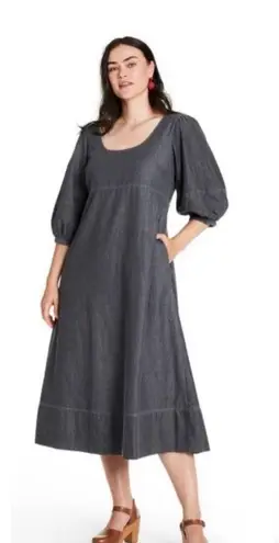 Target Rachel Comey x  Gray Chambray Puff Sleeve Relaxed Midi Dress womens 0 new