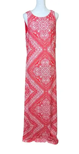 Jessica Howard Maxi Dress Red Womens Size 12 Bandana Print Jersey Sleeveless NEW