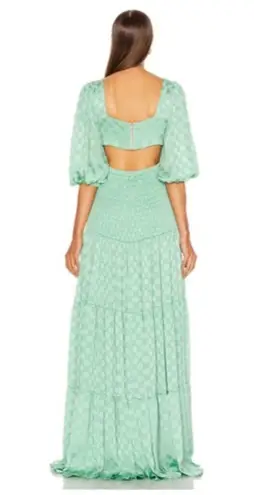 PatBo Women's Satin Dot Ruched Barrel cuff Maxi Dress in Green Size 2