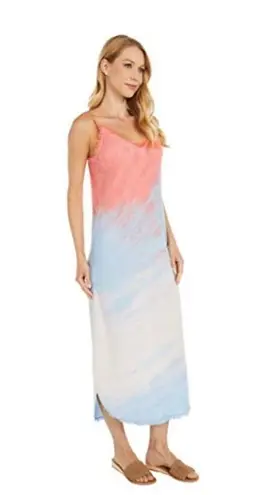 Bella Dahl Poppy Fray Cami Slip Midi Dress Small Tie Dye Pink Blue Lightweight