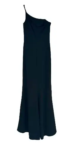 La Femme  Long‎ High Thigh Slit One Shoulder Jersey Black Gown Prom Dress Size 6