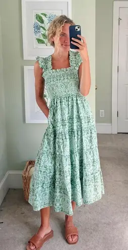 NWT Hill House Ellie Nap in Green Jacquard Print Smocked Midi Dress XL