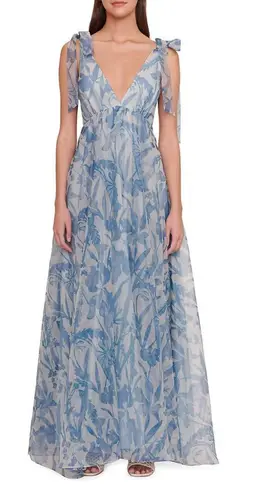 Staud Dandelion Tiestrap Floral Blue Maxi Dress US 2