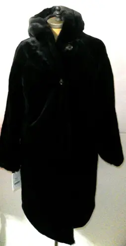 NWT $675 Jane Post S Womens Reversible Cocoon Coat Faux Fur Black Soft Warm Hood