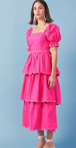 English Factory Scallop Tiered Dress Hot Pink 100% Cotton NWT $185 Contemporary