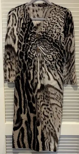 Roberto Cavalli Black and Cream Animal Print Dress