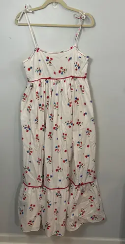 Olivia James Floral Midi Dress Tie Strap Cottagecore Smocked White Red Blue M Size M