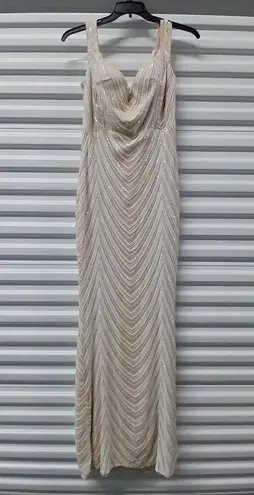Love and Lemonade Women's Sequin Formal Evening Gown Size 1XL Tan Off Shoulder
