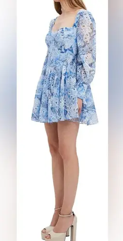 Bardot Lila Eyelet Corset Long Sleeve Minidress Blue Garden