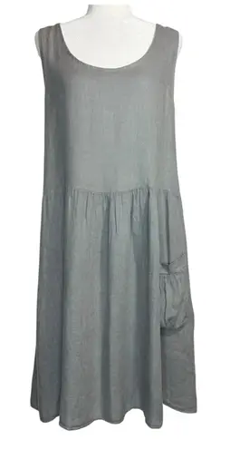 Talia Benson Dress Large 100% Slub Linen Lagenlook Minimalist Made In Italy Gray