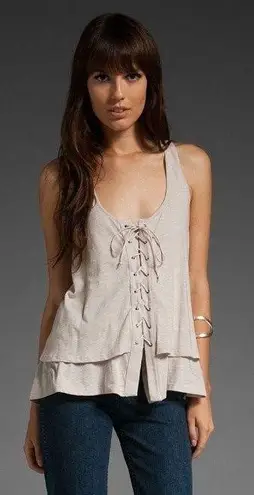Elizabeth and James Frances layered cotton-Jersey lace-up tank top XS extra small