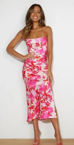 Hello Molly Satin Floral Cowl Neck Midi Dress