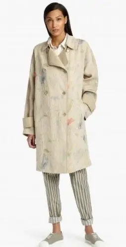 Lafayette 148 NY Modern Muse Linen Laurita Trench Coat Abstract M GUC Tan Size M