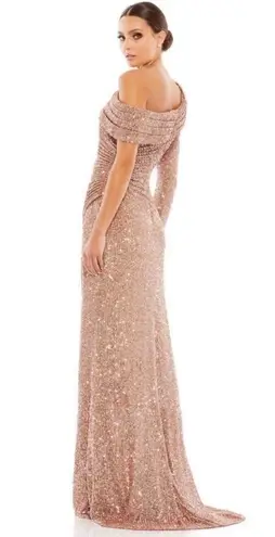 Mac Duggal NWOT 26571 SEQUINED DROP SHOULDER FAUX WRAP GOWN in Copper Size 8